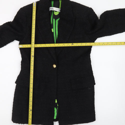 Zara Women's Black Wool Blend Tweed Blazer Jacket Size S