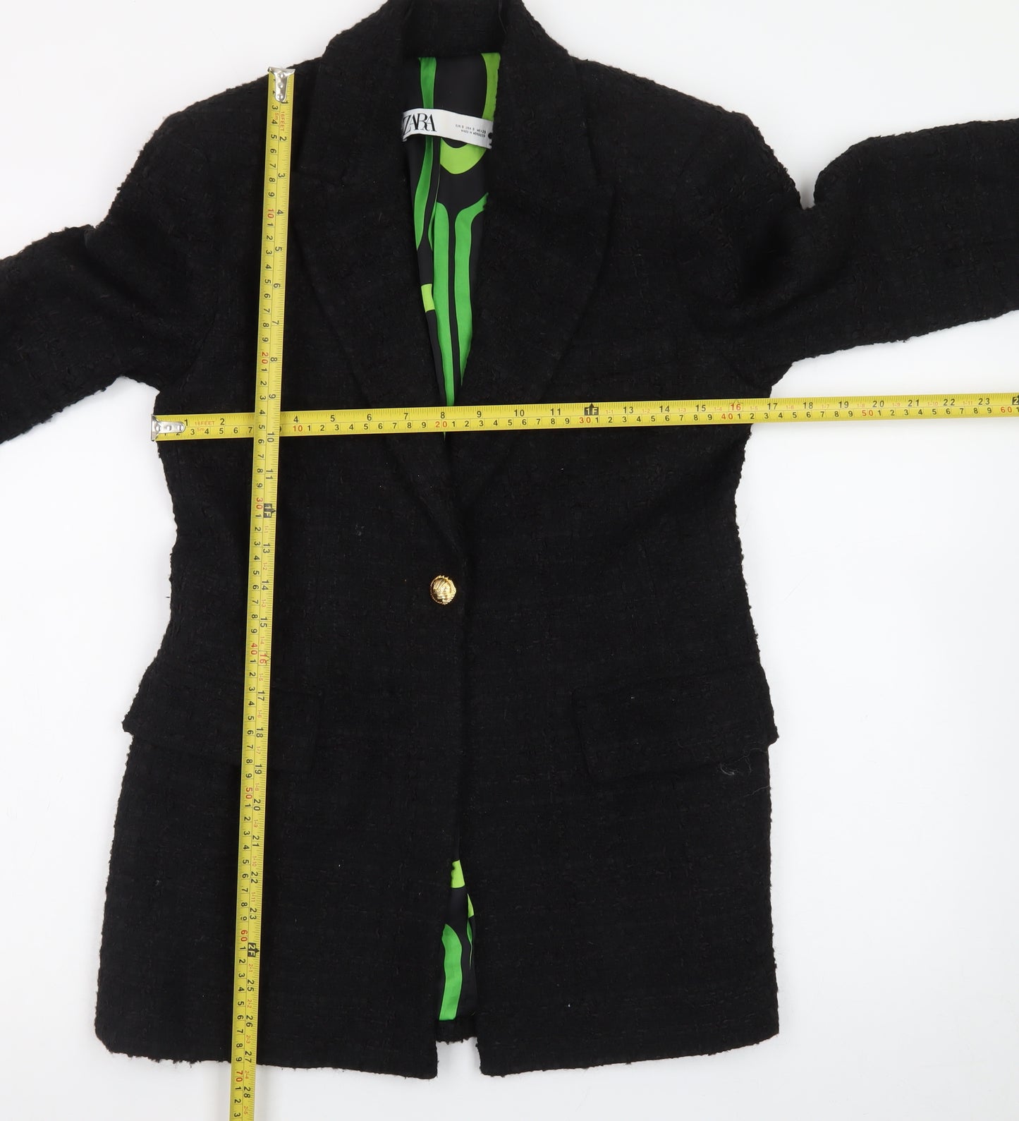 Zara Women's Black Wool Blend Tweed Blazer Jacket Size S
