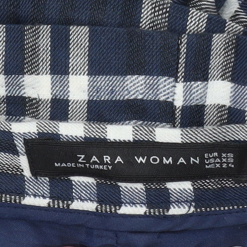 Zara Women Blue Check Wrap Short Skirt XS Cotton Preppy Style