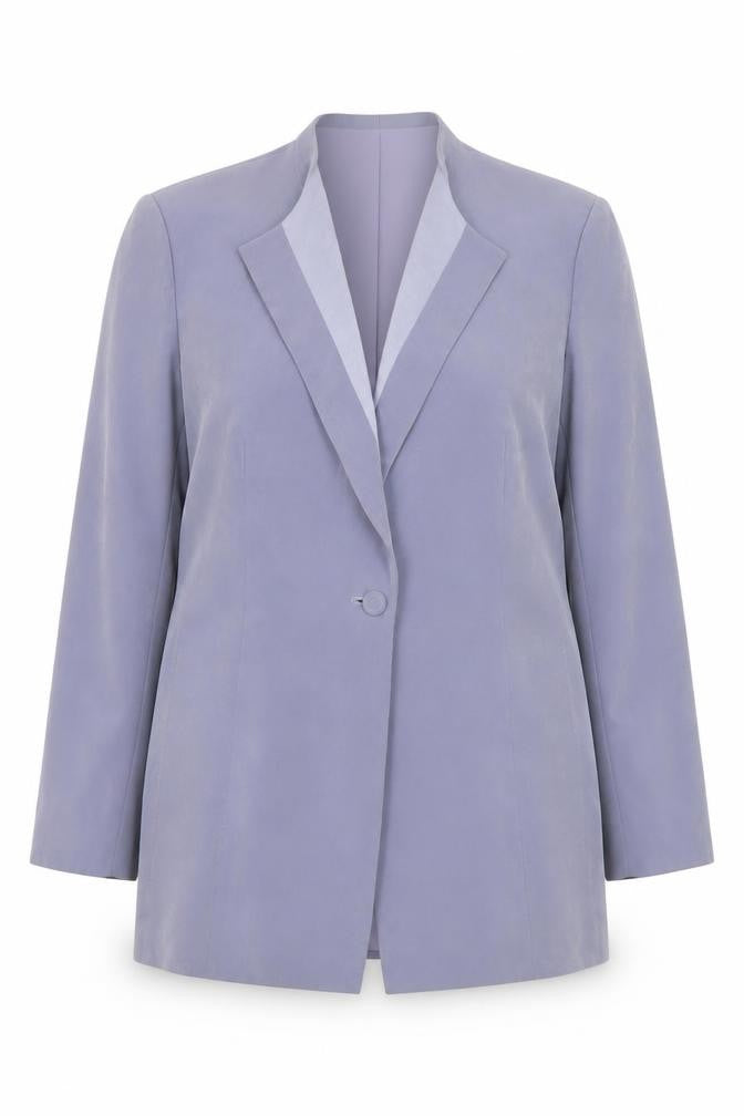 Front view of Jacques Vert Women's Lilac Single-Breasted Long Blazer, size 16