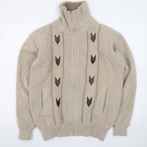 Todd Baxter Men's Beige Wool Blend Full Zip Jumper M