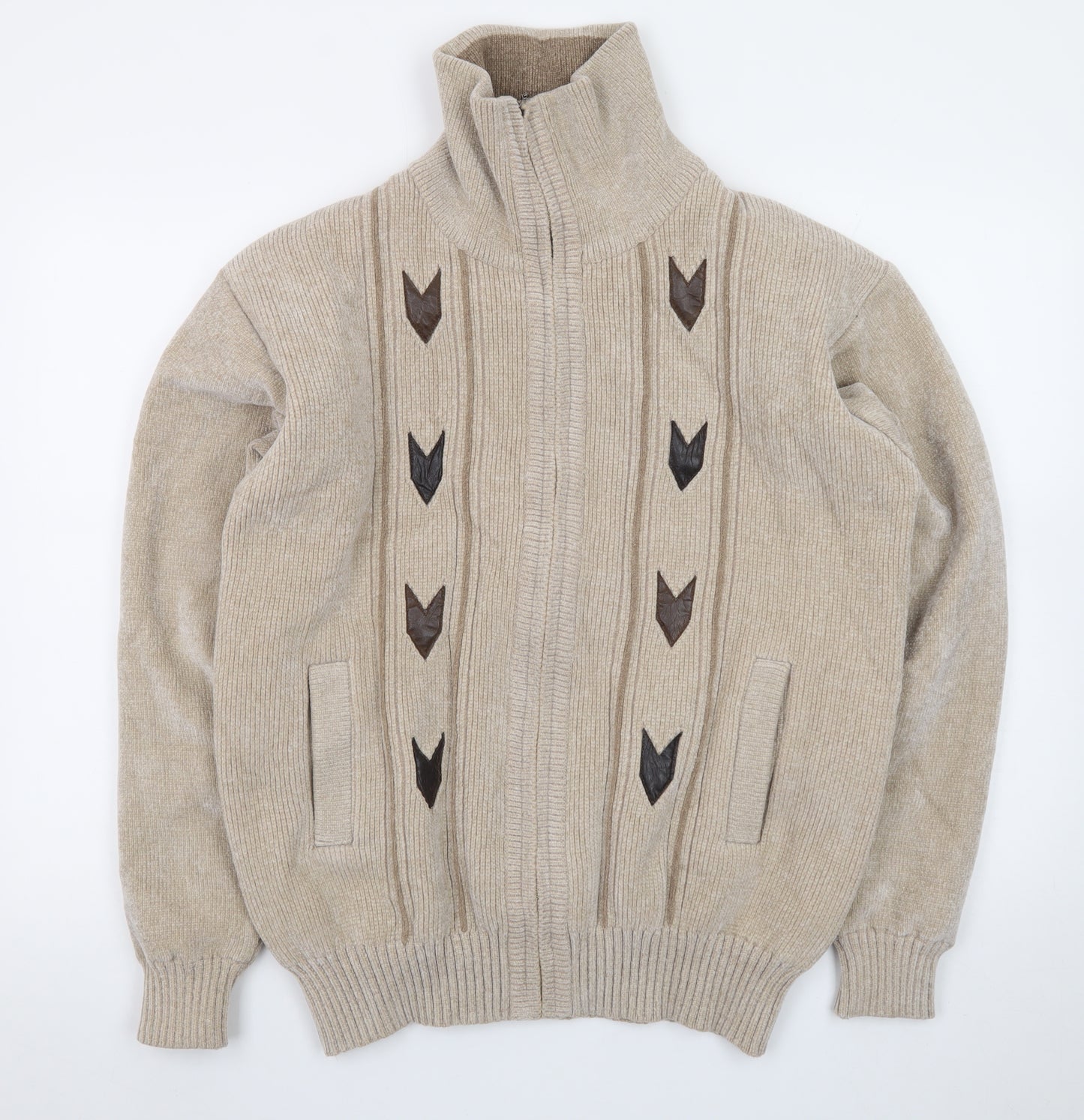 Todd Baxter Men's Beige Wool Blend Full Zip Jumper M