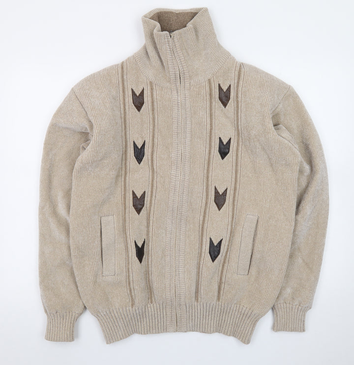 Todd Baxter Men's Beige Wool Blend Full Zip Jumper M