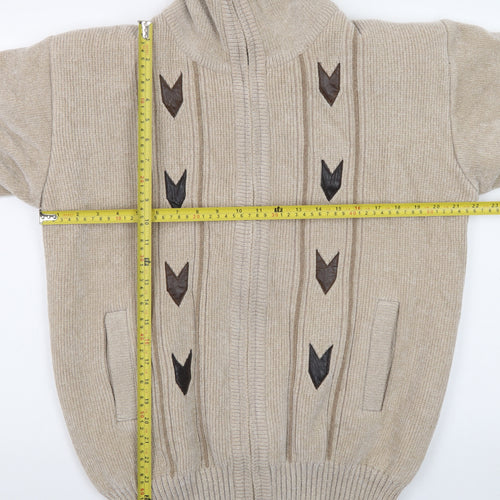 Todd Baxter Men's Beige Wool Blend Full Zip Jumper M