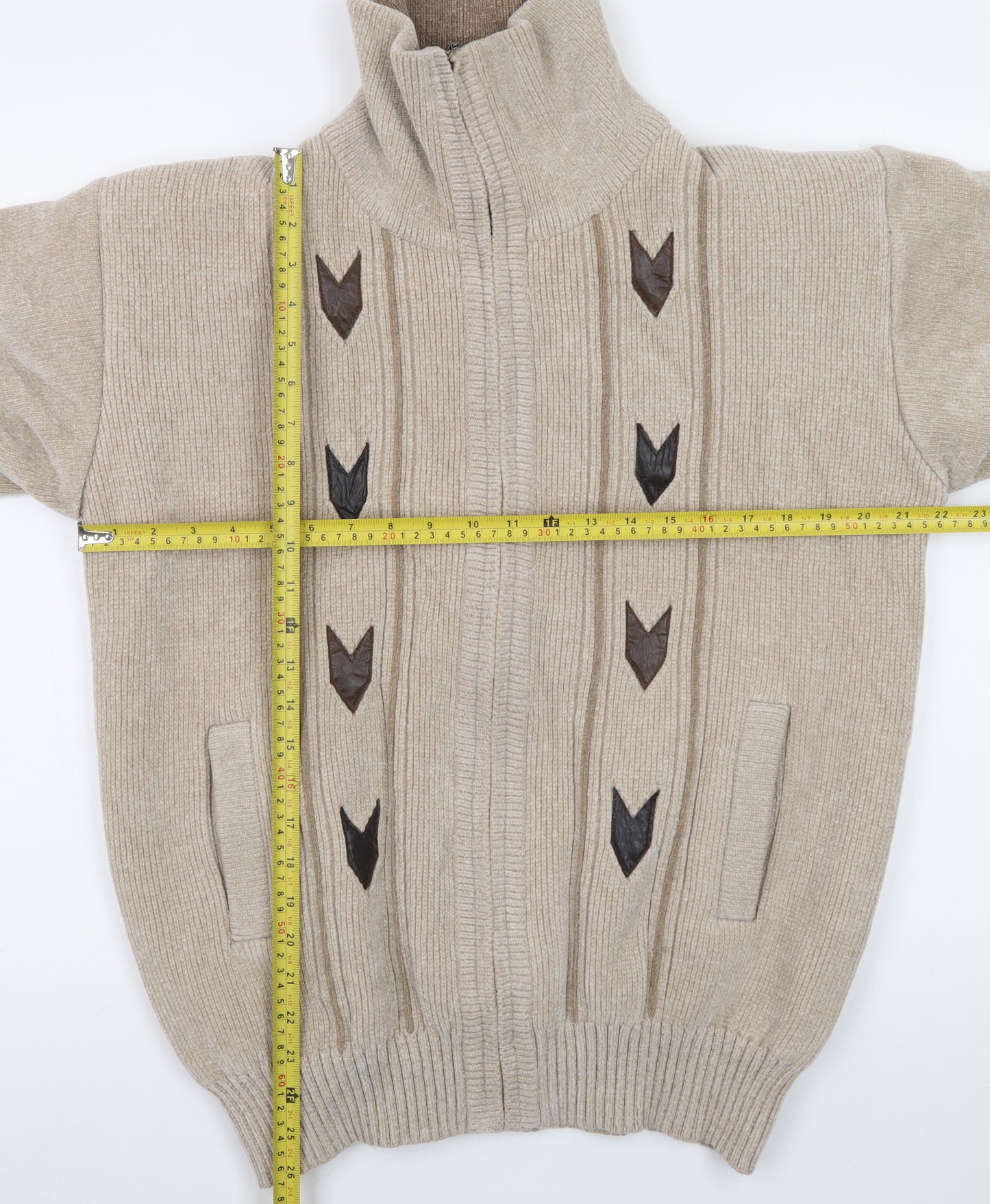 Todd Baxter Men's Beige Wool Blend Full Zip Jumper M
