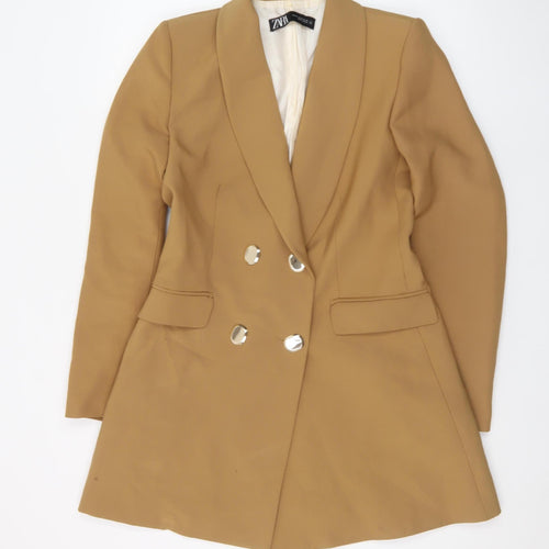 Zara Women Brown Double-Breasted Shawl Blazer Jacket Size 12