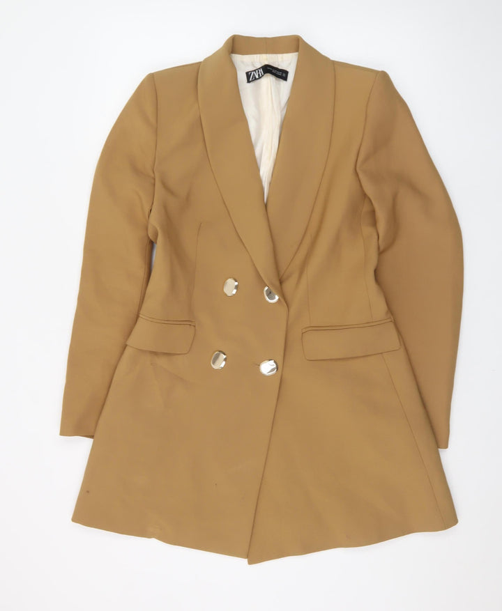 Zara Women Brown Double-Breasted Shawl Blazer Jacket Size 12