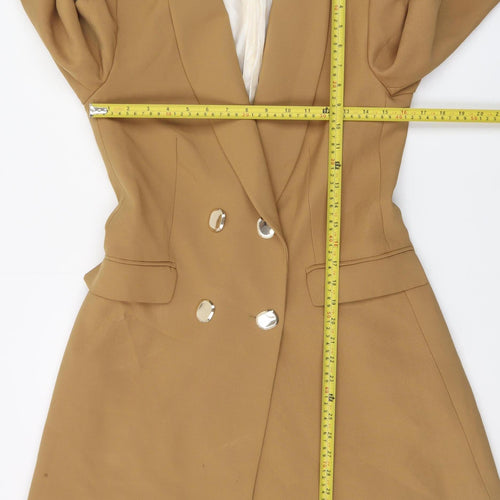 Zara Women Brown Double-Breasted Shawl Blazer Jacket Size 12