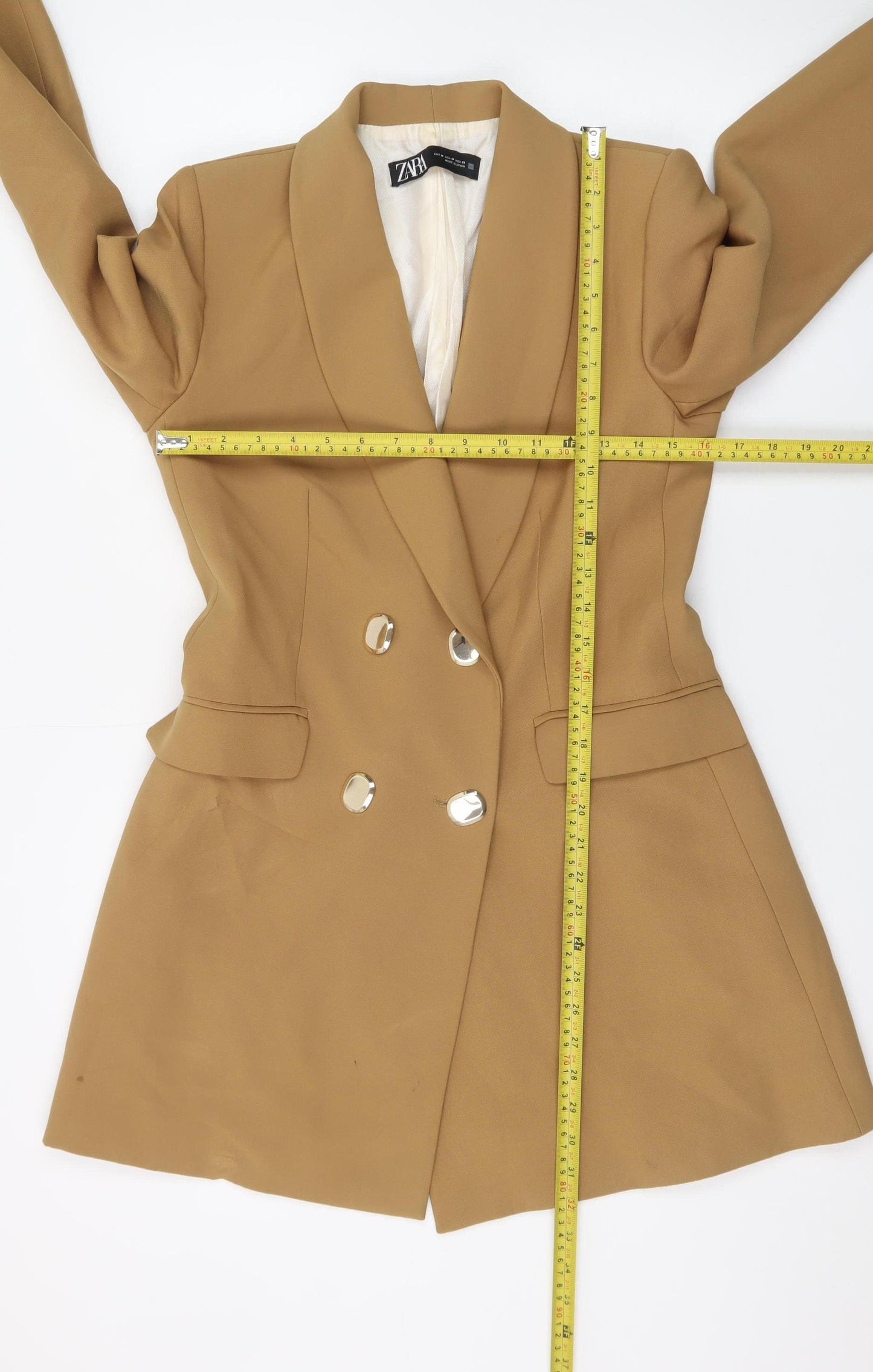 Zara Women Brown Double-Breasted Shawl Blazer Jacket Size 12