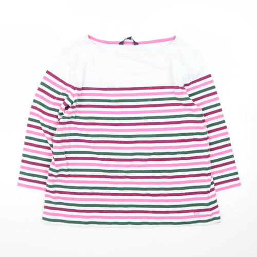 Crew Clothing Company Women's Multicoloured Striped 3/4 Sleeve Cotton T-Shirt Size 12
