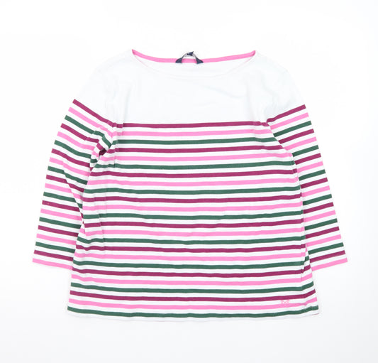 Crew Clothing Company Women's Multicoloured Striped 3/4 Sleeve Cotton T-Shirt Size 12