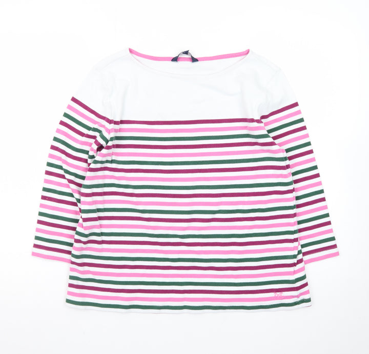 Crew Clothing Company Women's Multicoloured Striped 3/4 Sleeve Cotton T-Shirt Size 12