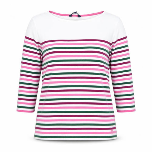 Crew Clothing Company Women's Multicoloured Striped 3/4 Sleeve Cotton T-Shirt Size 12