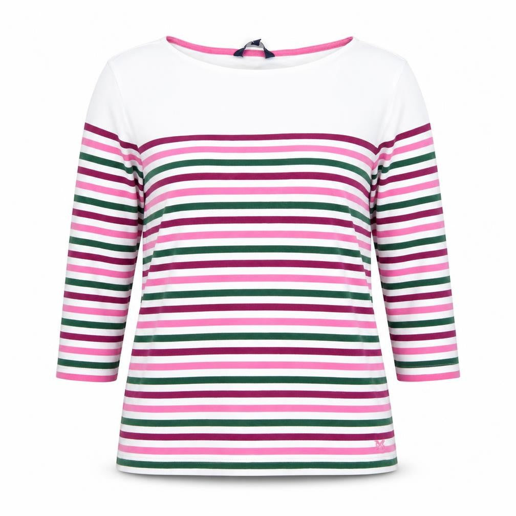 Crew Clothing Company Women's Multicoloured Striped 3/4 Sleeve Cotton T-Shirt Size 12