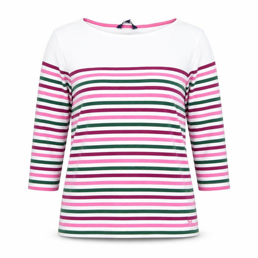 Front view of Crew Clothing Women's Multicoloured Striped 3/4 Sleeve Cotton T-Shirt, size 12
