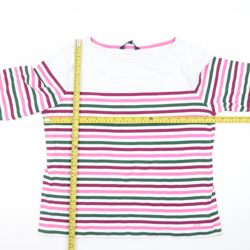 Crew Clothing Company Women's Multicoloured Striped 3/4 Sleeve Cotton T-Shirt Size 12