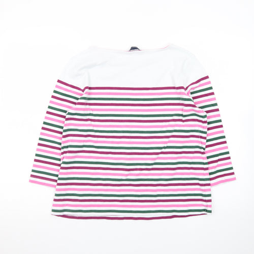 Crew Clothing Company Women's Multicoloured Striped 3/4 Sleeve Cotton T-Shirt Size 12
