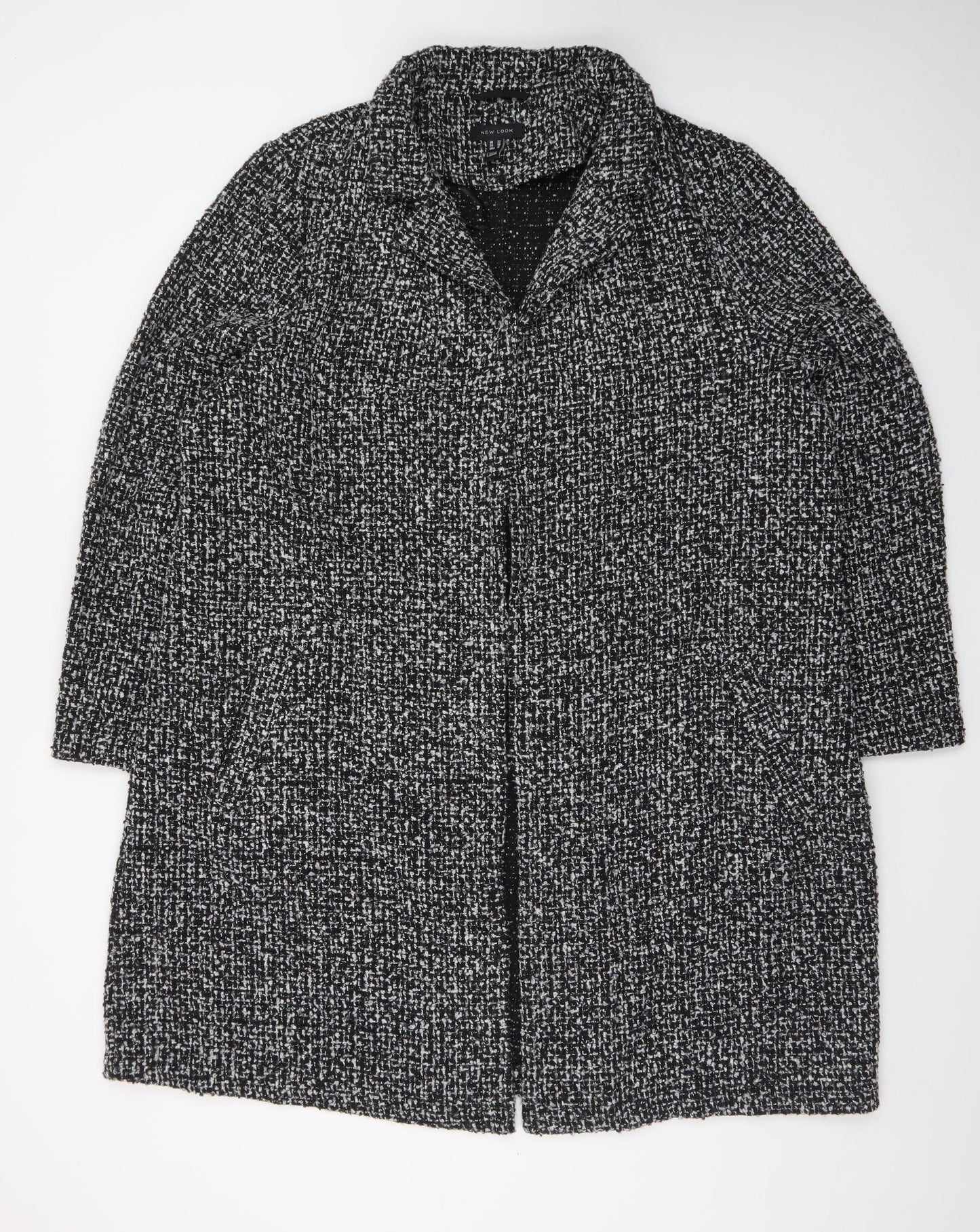 New Look Women's Black Tweed Long Overcoat Size 22
