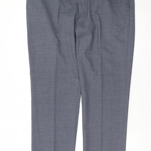 Marks and Spencer Men's Grey Regular Fit Wool Blend Dress Trousers 38W 31L