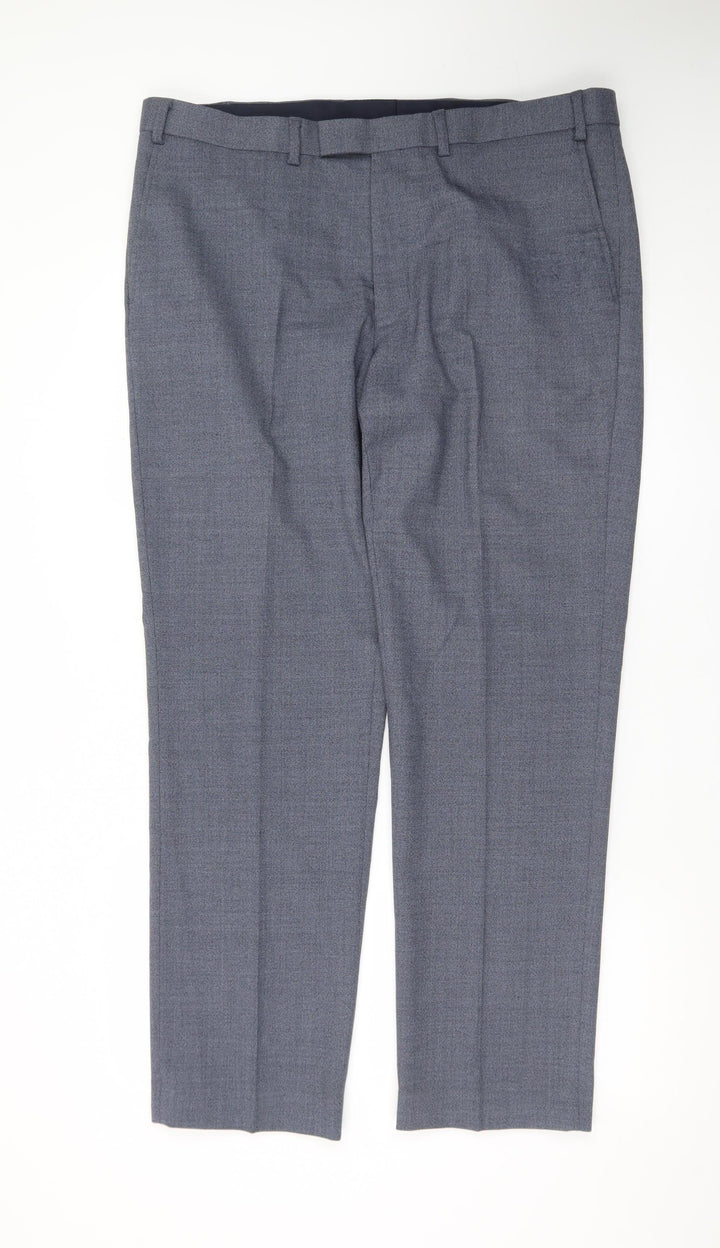 Marks and Spencer Men's Grey Regular Fit Wool Blend Dress Trousers 38W 31L