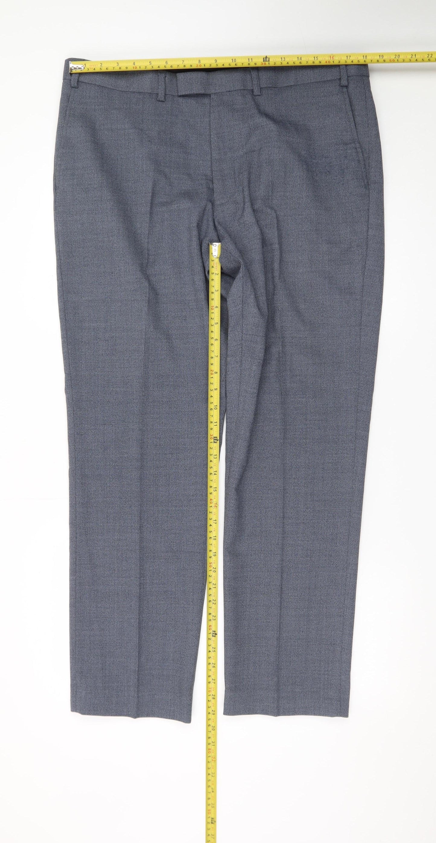 Marks and Spencer Men's Grey Regular Fit Wool Blend Dress Trousers 38W 31L