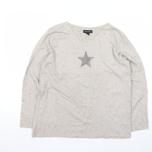 Blue Vanilla Women Beige Star Pullover Jumper One Size V-Neck Knit