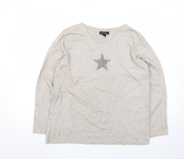 Blue Vanilla Women Beige Star Pullover Jumper One Size V-Neck Knit