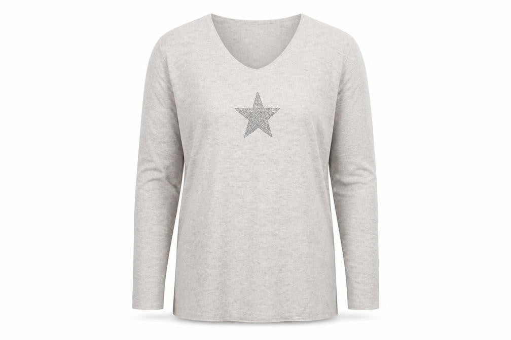 Front view of Blue Vanilla Women Beige Star jumper One Size V-Neck Knit