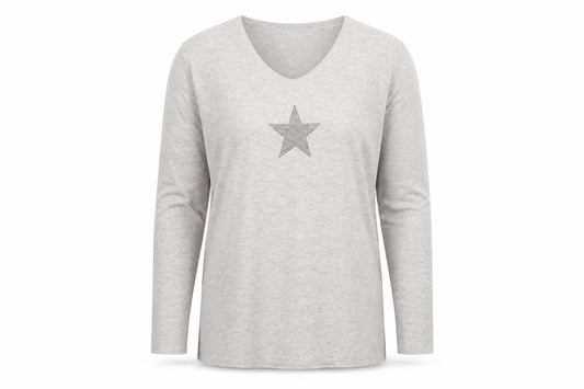 Front view of Blue Vanilla Women Beige Star jumper One Size V-Neck Knit