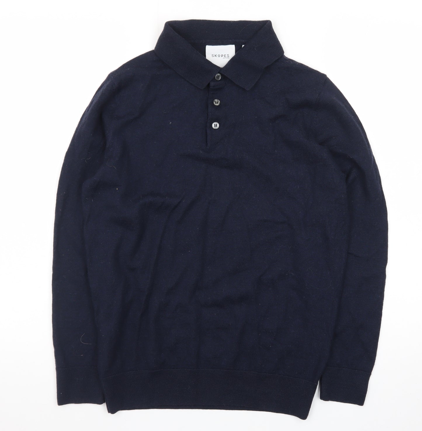 Skopes Men's Blue Collared Wool Henley Jumper M