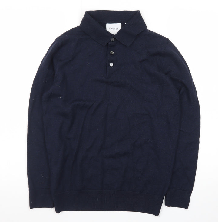 Skopes Men's Blue Collared Wool Henley Jumper M