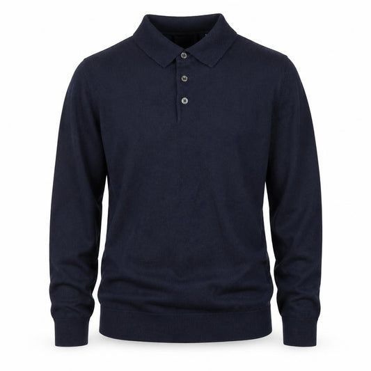Front view of Skopes Men's Blue Collared Wool Henley Jumper M