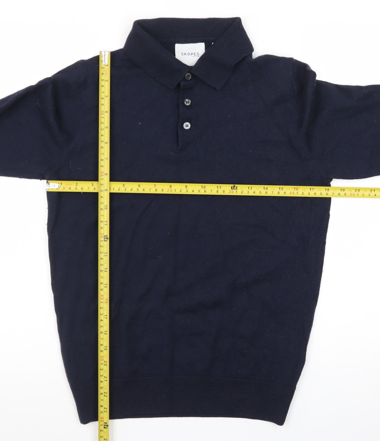Skopes Men's Blue Collared Wool Henley Jumper M