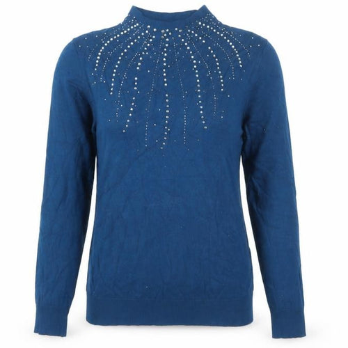 Monsoon Women's Blue Beaded Mock Neck Knit Jumper M