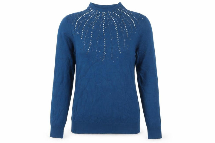 Monsoon Women's Blue Beaded Mock Neck Knit Jumper M