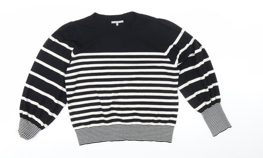 Oliver Bonas Women Black White Striped Crew Neck Pullover Jumper Size 18