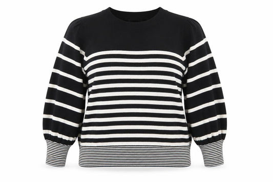 Front view of Oliver Bonas Women Black White Striped Crew Neck jumper, size 18