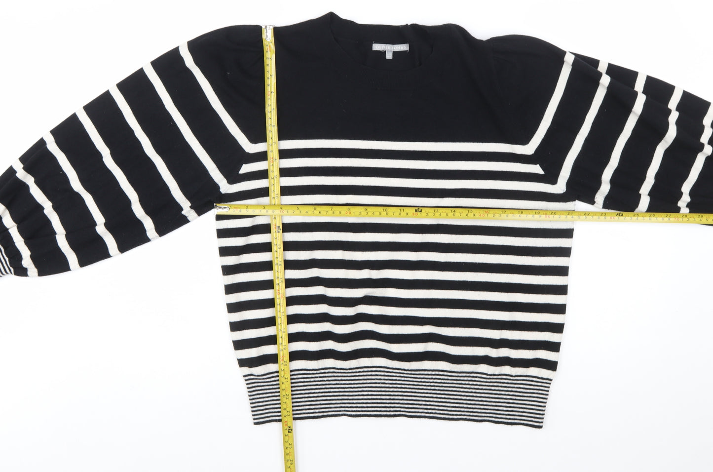 Oliver Bonas Women Black White Striped Crew Neck Pullover Jumper Size 18