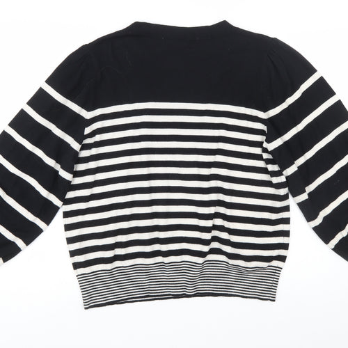Oliver Bonas Women Black White Striped Crew Neck Pullover Jumper Size 18