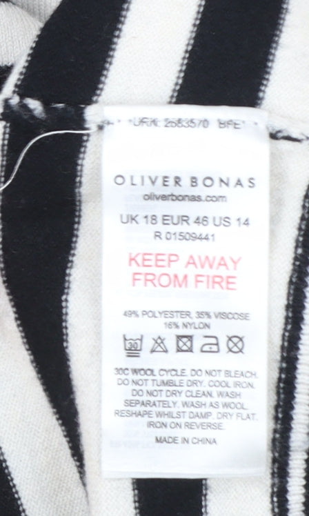 Oliver Bonas Women Black White Striped Crew Neck Pullover Jumper Size 18