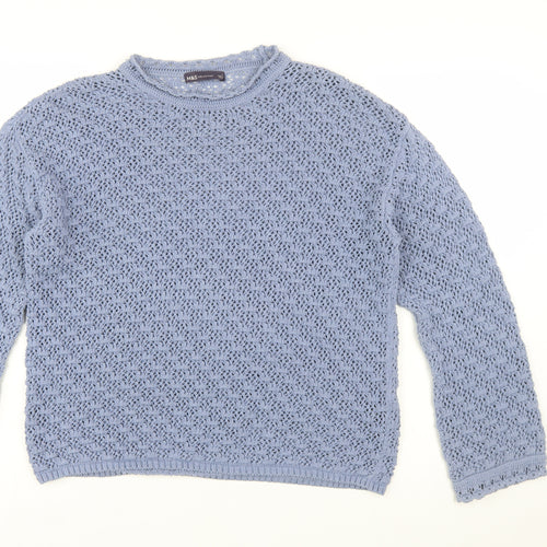 Marks and Spencer Womens Blue Open-Knit Cotton Blend Jumper Size L