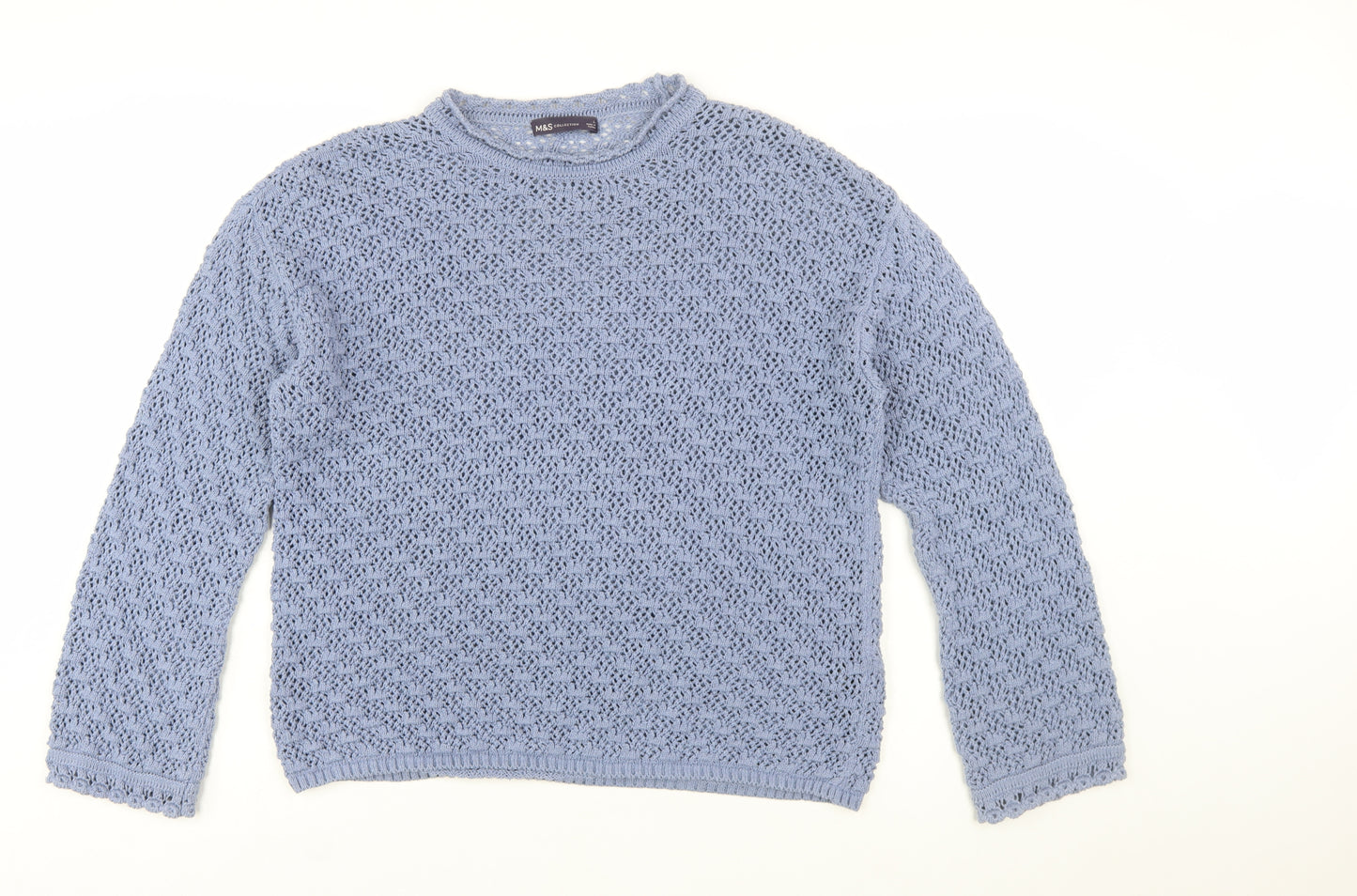 Marks and Spencer Womens Blue Open-Knit Cotton Blend Jumper Size L