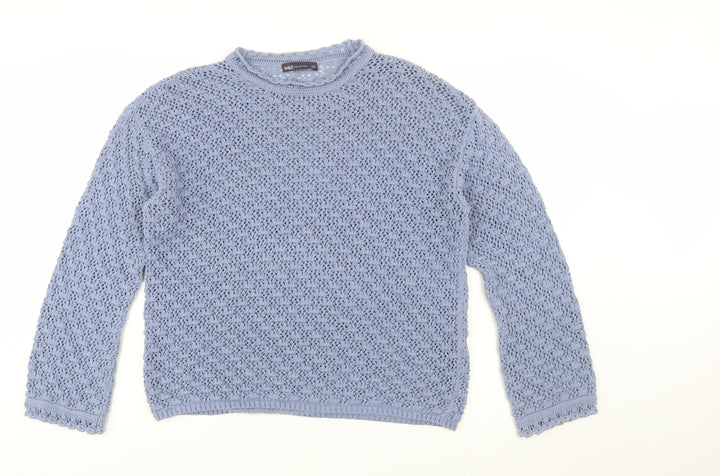 Marks and Spencer Womens Blue Open-Knit Cotton Blend Jumper Size L