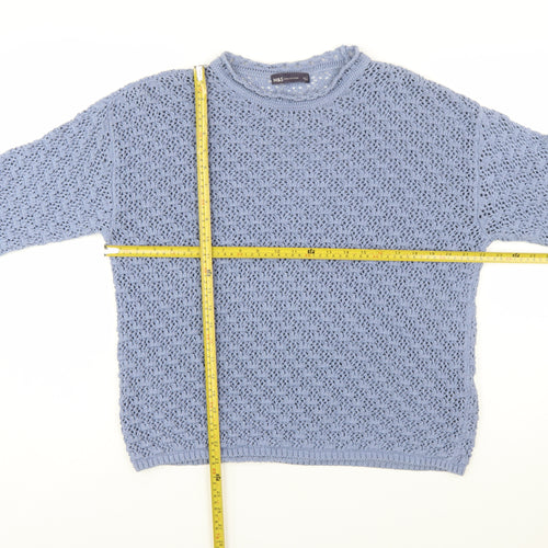 Marks and Spencer Womens Blue Open-Knit Cotton Blend Jumper Size L