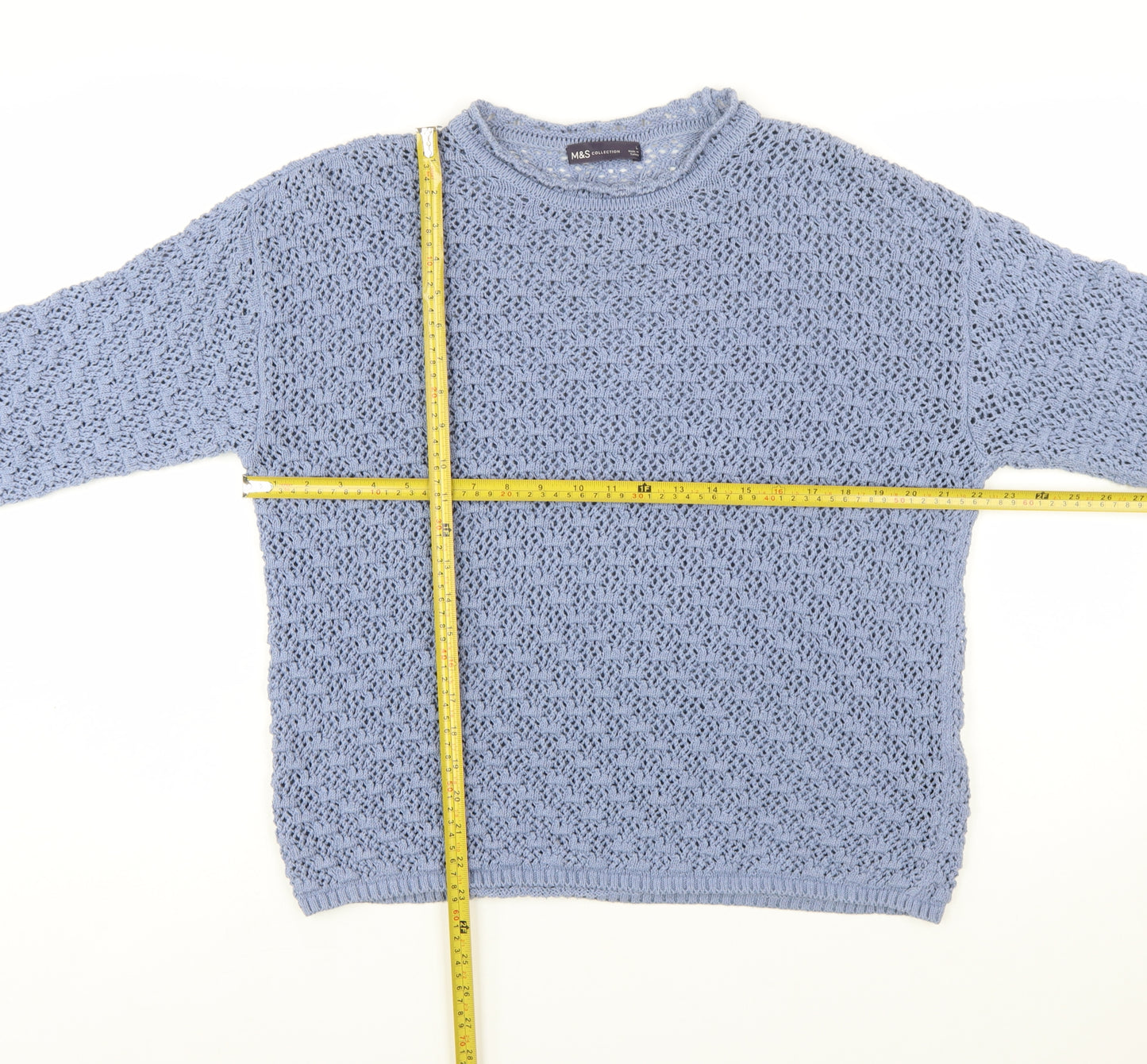 Marks and Spencer Womens Blue Open-Knit Cotton Blend Jumper Size L