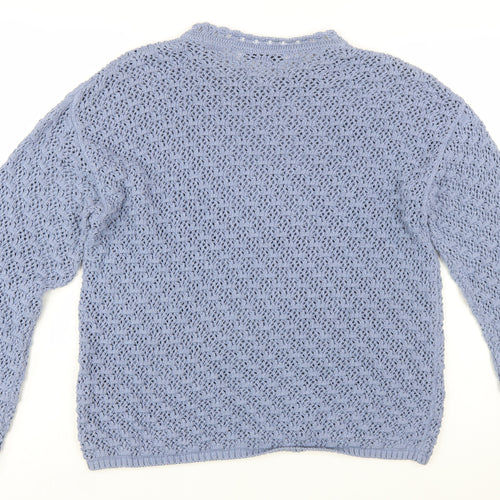 Marks and Spencer Womens Blue Open-Knit Cotton Blend Jumper Size L