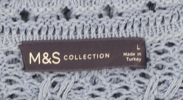 Marks and Spencer Womens Blue Open-Knit Cotton Blend Jumper Size L