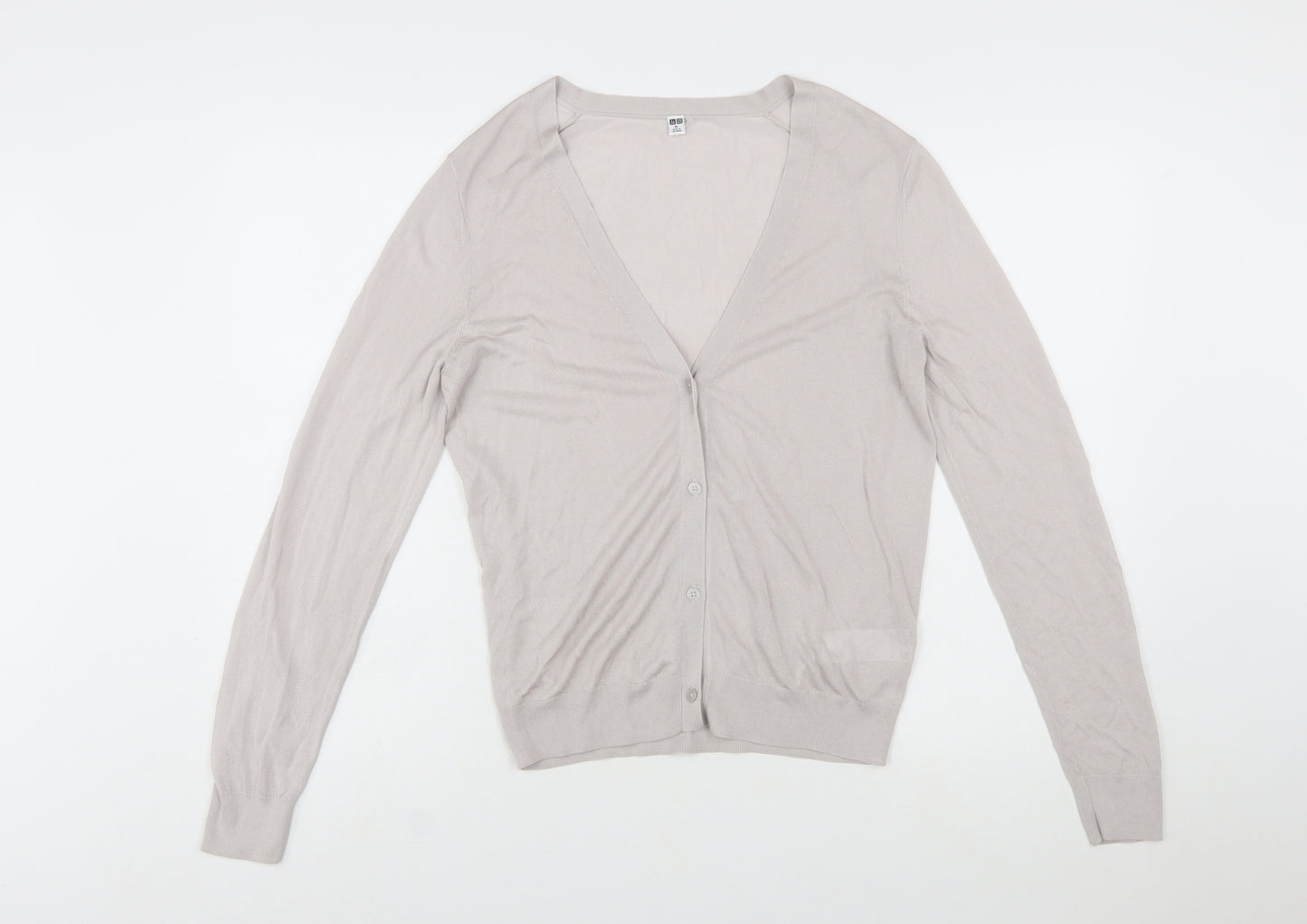Uniqlo Women Beige V-Neck Long Sleeve Button Cardigan XL
