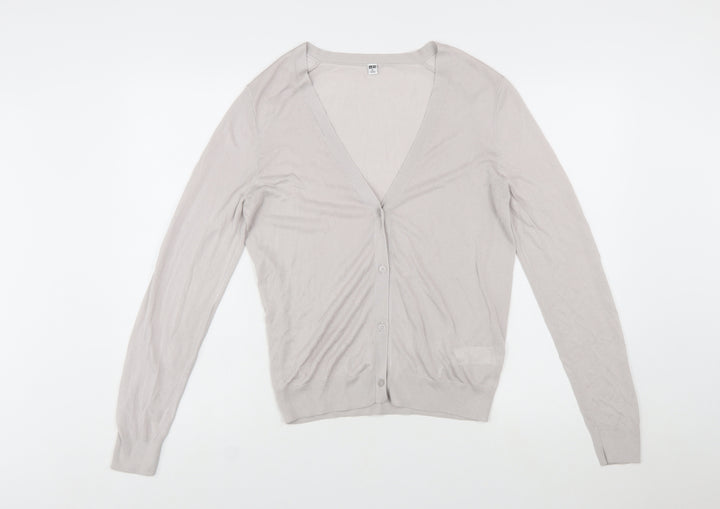 Uniqlo Women Beige V-Neck Long Sleeve Button Cardigan XL