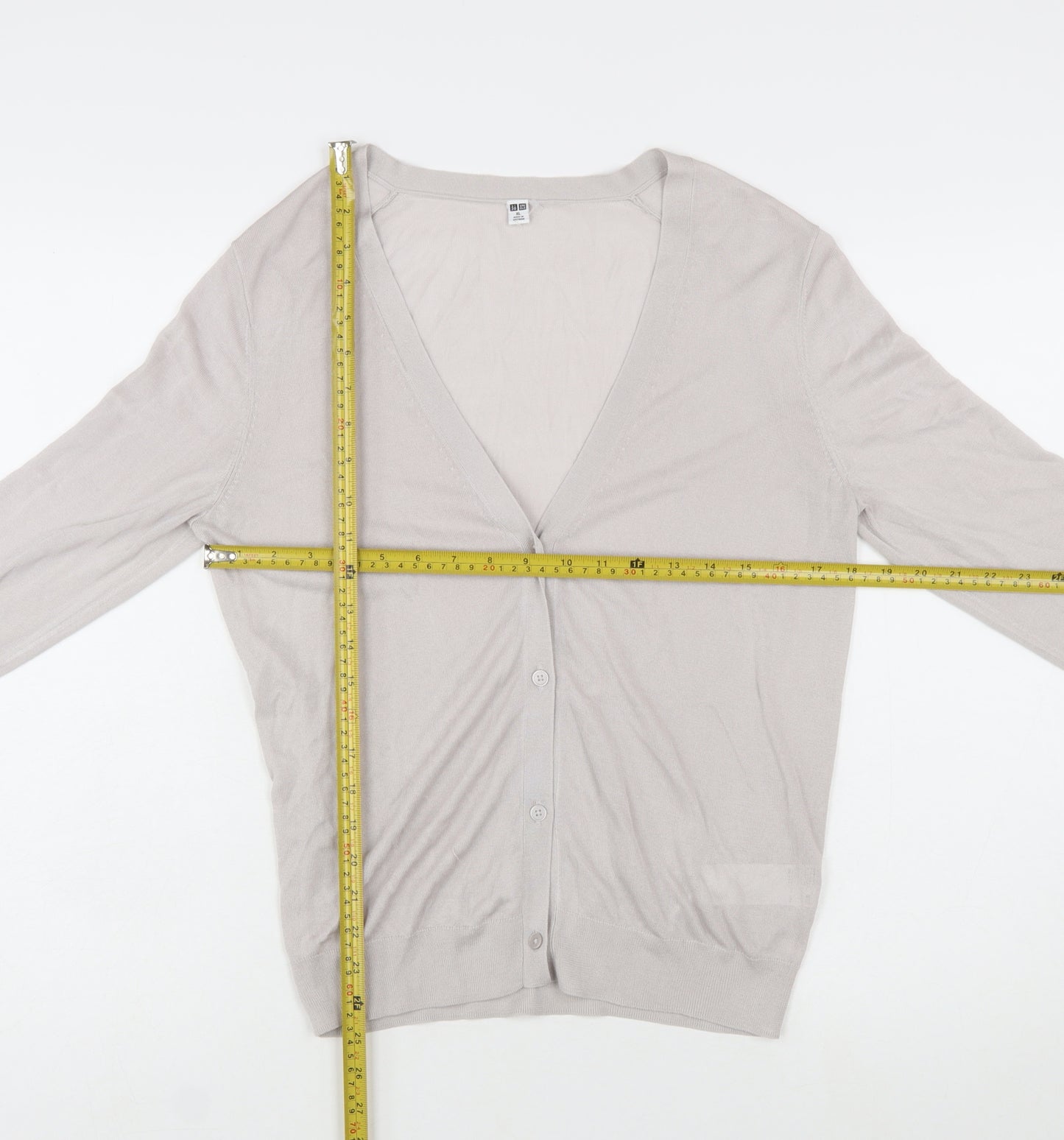 Uniqlo Women Beige V-Neck Long Sleeve Button Cardigan XL